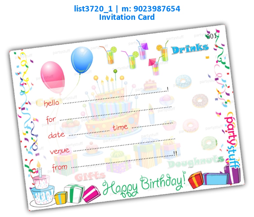 Birthday Invitation Card 10 | Printed list3720_1 Printed Cards