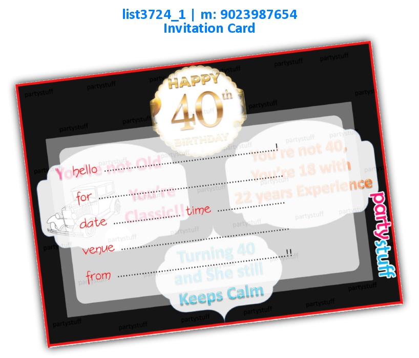 40th Birthday Invitation Card list3724_1 Printed Cards
