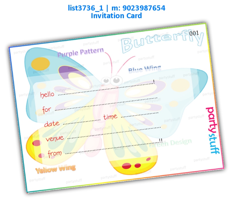 Butterfly Invitation Card 4 | Printed list3736_1 Printed Cards