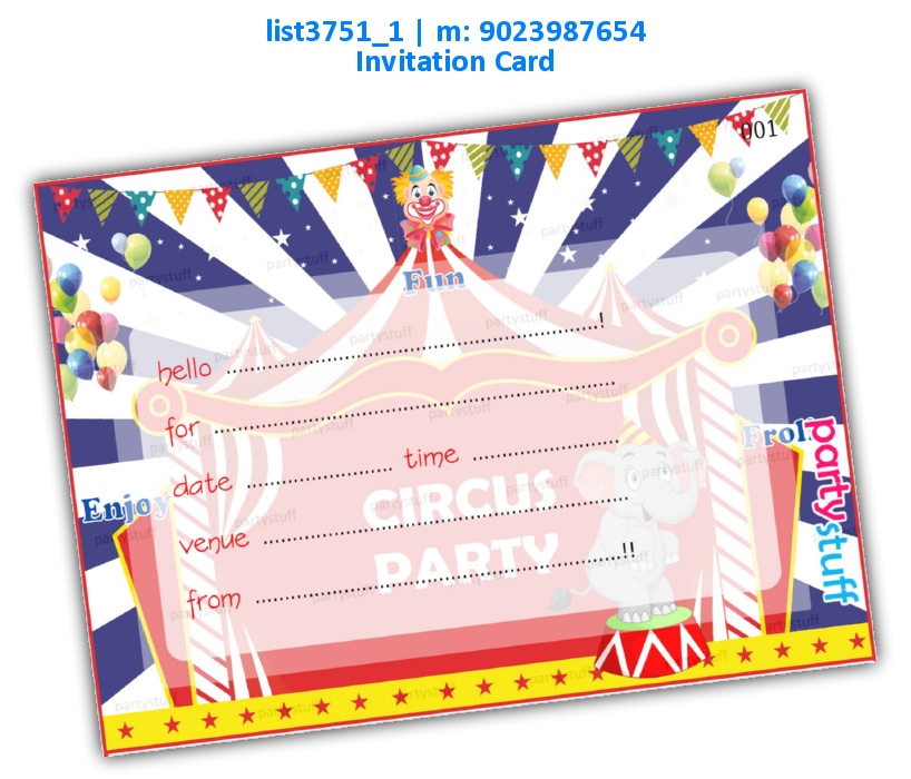 Circus Invitation Card 3 | Printed list3751_1 Printed Cards