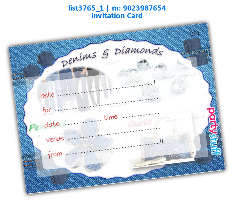 Denims Diamonds Invitation Card | Printed list3765_1 Printed Cards