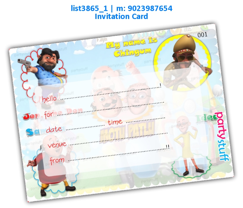 Motu Patlu Invitation Card list3865_1 Printed Cards