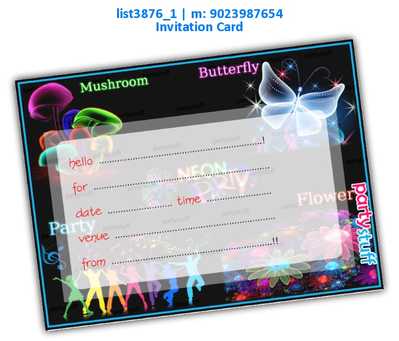 Neon Party Invitation Card 2 | Printed list3876_1 Printed Cards