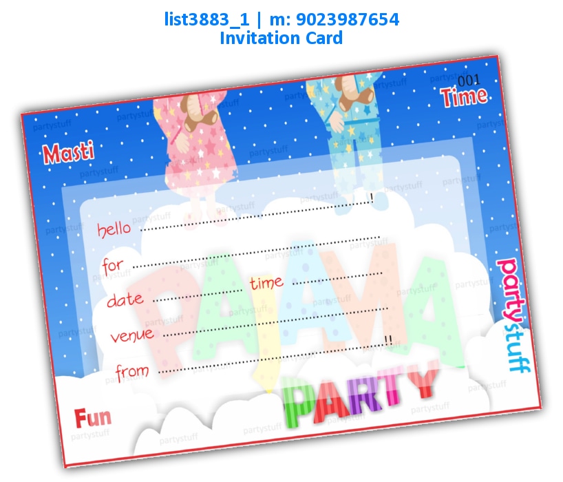Pajama Party Invitation Card 2 | Printed list3883_1 Printed Cards
