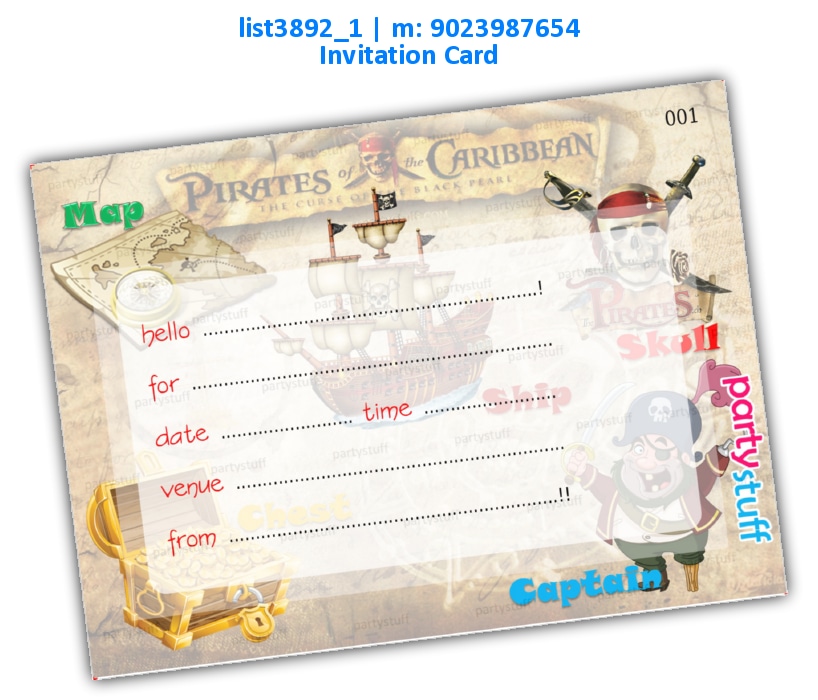 Pirates Invitation Card | Printed list3892_1 Printed Cards