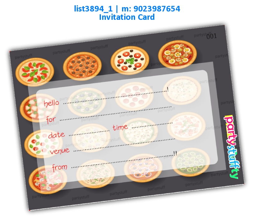 Pizza Party Invitation Card list3894_1 Printed Cards