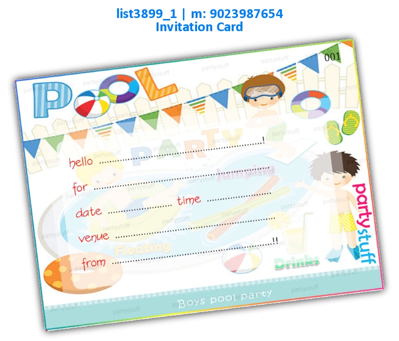 Pool Party Invitation Card 2 | Printed list3899_1 Printed Cards