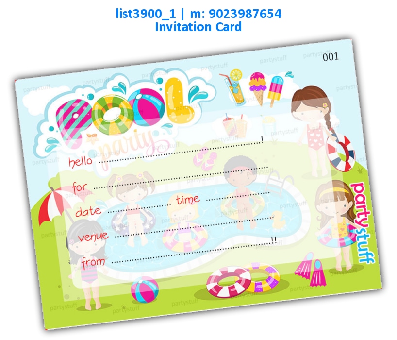 Pool Party Invitation Card 3 | Printed list3900_1 Printed Cards