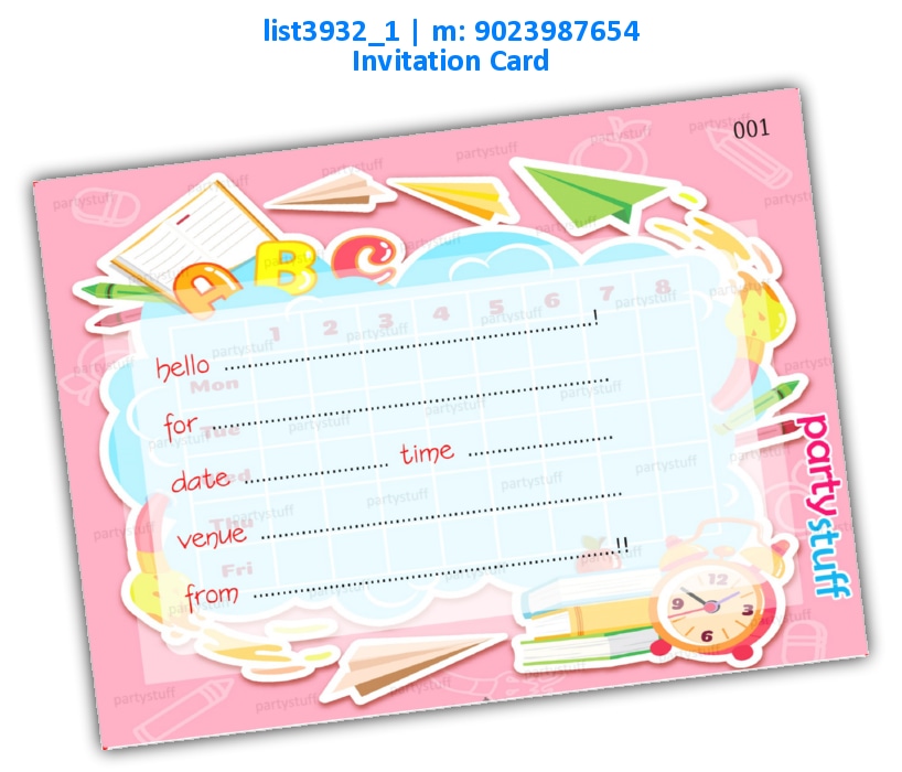 School Timetable Invitation Card | Printed list3932_1 Printed Cards