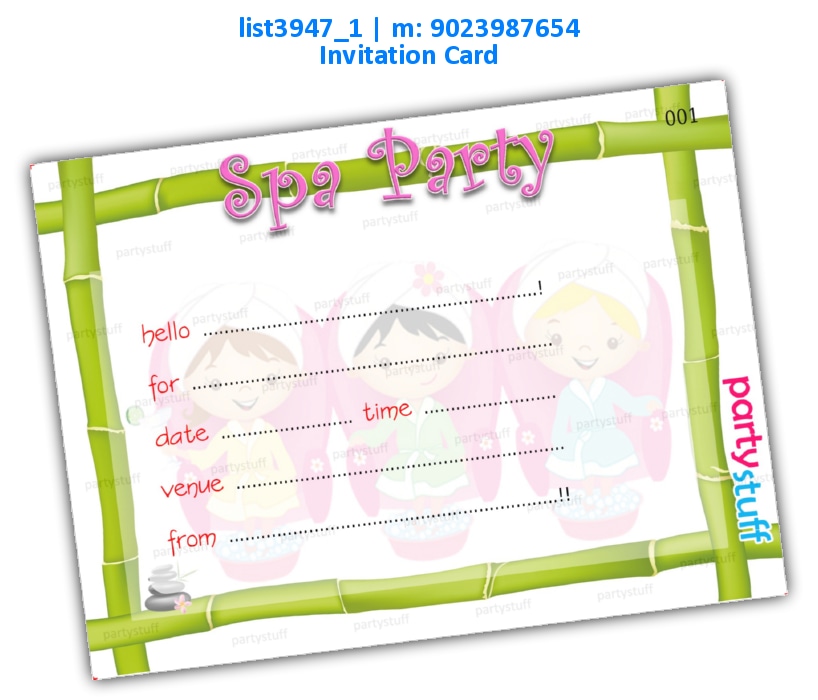 Spa Party Invitation Card 4 | Printed list3947_1 Printed Cards