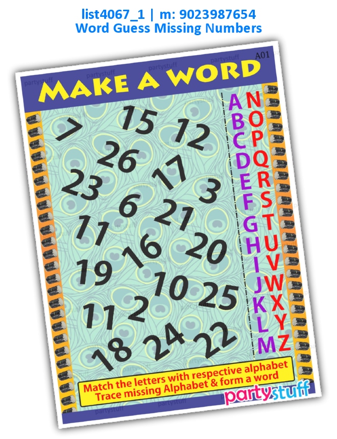 Peackock Guess Missing Word list4067_1 Printed Paper Games
