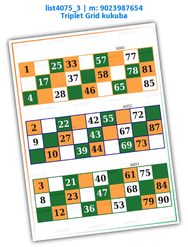 Tri Colour Triplet Classic grid | Image list4075_3 Image Tambola Housie