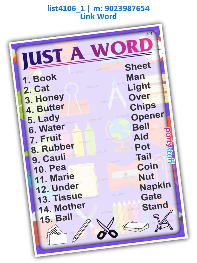 Link with common Word | Printed list4106_1 Printed Paper Games