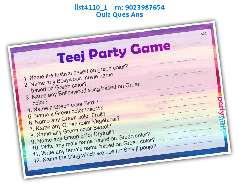 Teej Quiz | Printed list4110_1 Printed Paper Games
