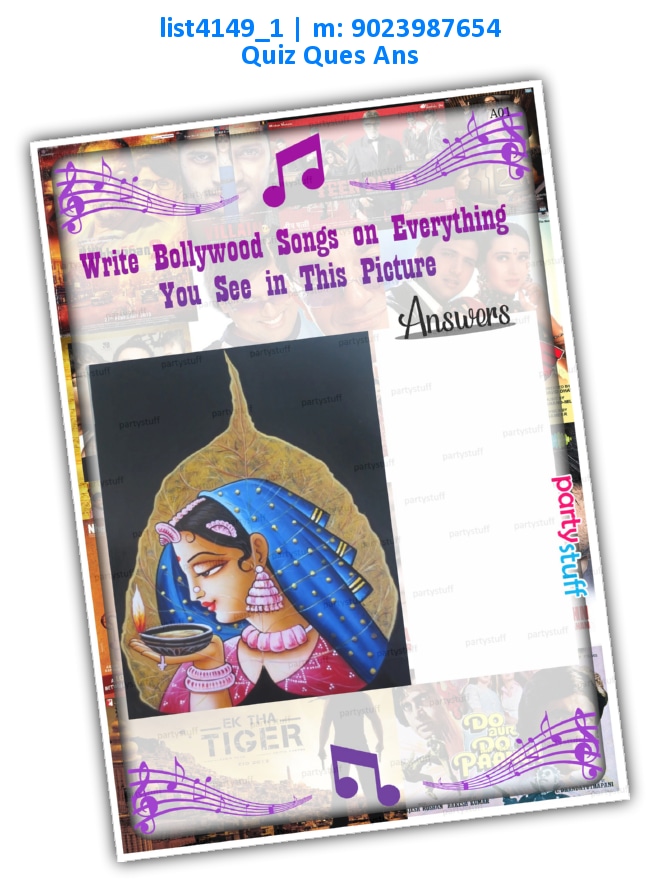 Write Bollywood songs on Picture Items list4149_1 Printed Paper Games