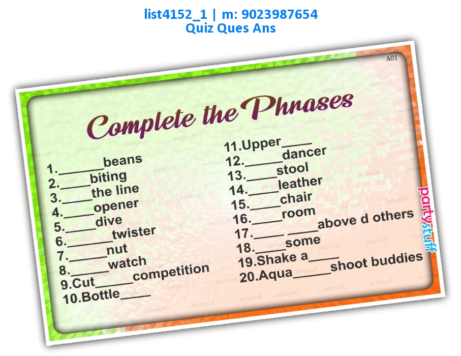 Complete phrases | Printed list4152_1 Printed Paper Games