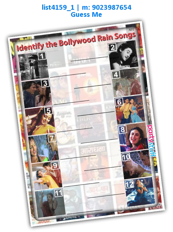 Identify Rain Songs | Printed list4159_1 Printed Paper Games