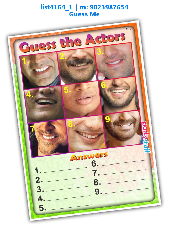 Guess Actors from Smile | Printed list4164_1 Printed Paper Games