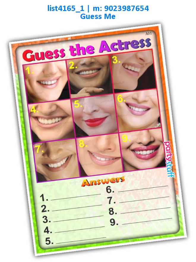 Guess Actress from Smile | Printed list4165_1 Printed Paper Games