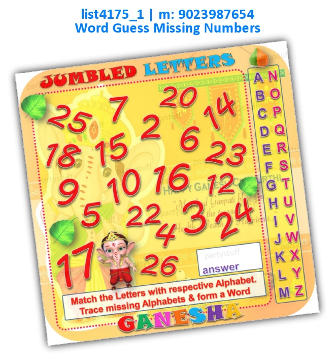 Ganesha guess missing word | Printed list4175_1 Printed Paper Games