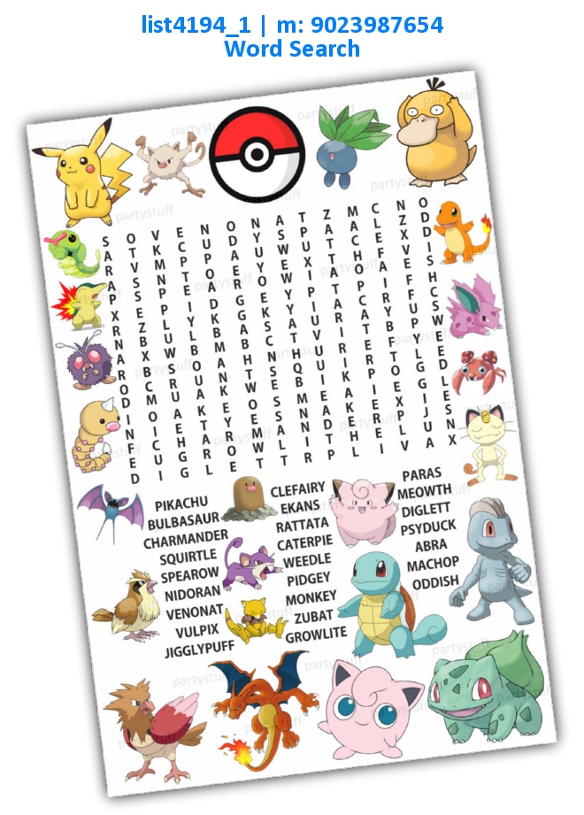 Pokemon Word Search | Printed list4194_1 Printed Paper Games