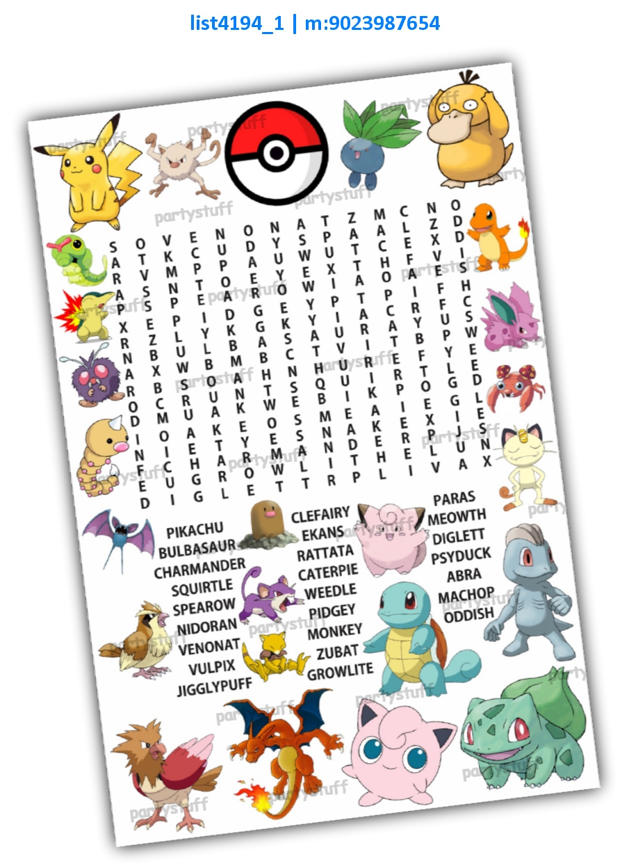 Pokemon Word Search | Printed list4194_1 Printed Paper Games