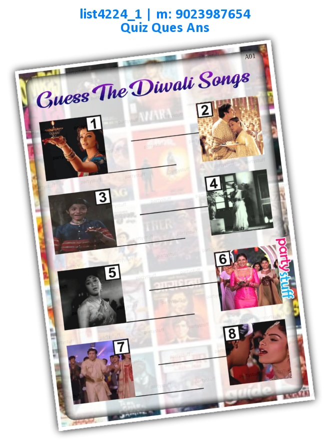 Guess Diwali Songs | Printed list4224_1 Printed Paper Games