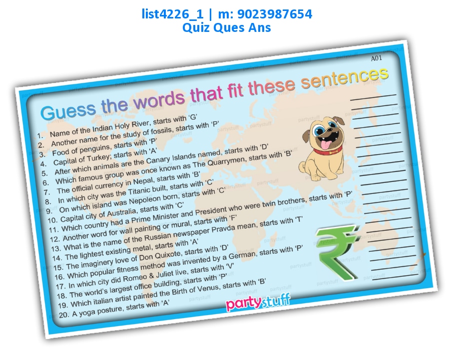 Guess the Word that Fits | Printed list4226_1 Printed Paper Games