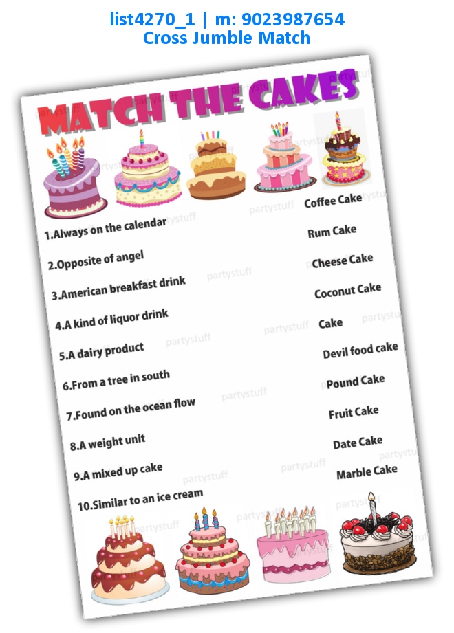 Match Cakes with Hint | Printed list4270_1 Printed Paper Games