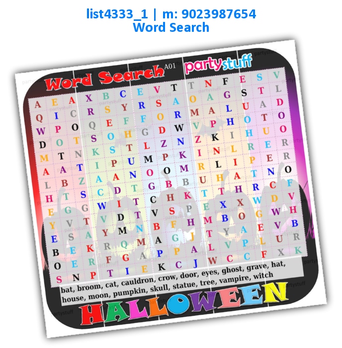 Halloween Word Search list4333_1 Printed Paper Games