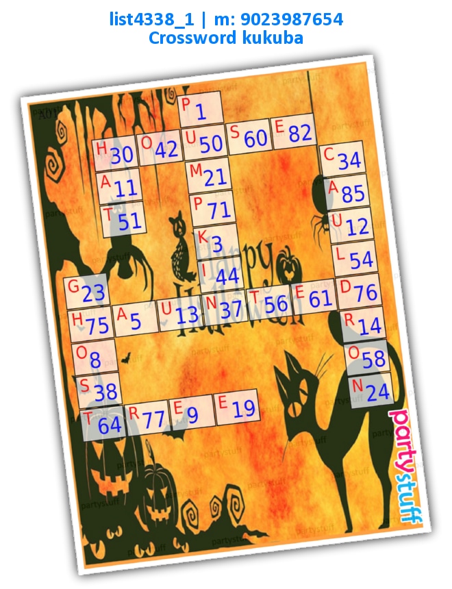 Halloween Crossword kukuba 2 list4338_1 Printed Tambola Housie