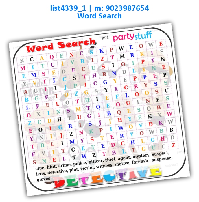 Detective Word Search | Printed list4339_1 Printed Paper Games