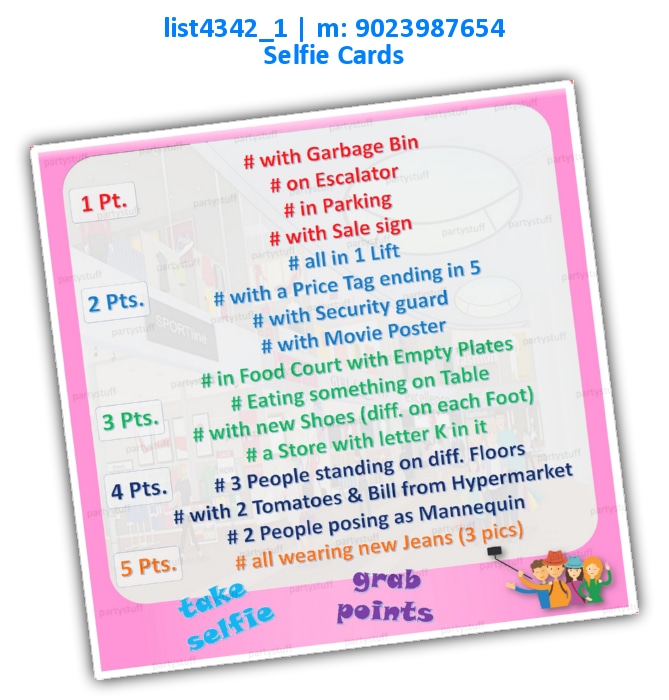 Shopping mall selfie points | Printed list4342_1 Printed Activity