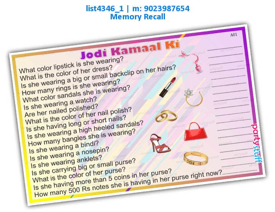 How much Husband knows Wife | Printed list4346_1 Printed Paper Games