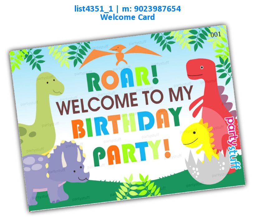 Dinosaur Birthday Welcome Card | Printed list4351_1 Printed Cards