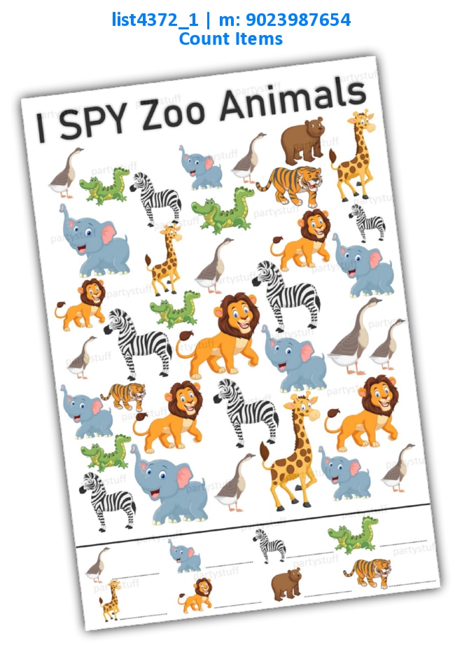 Zoo animals count | Printed list4372_1 Printed Paper Games