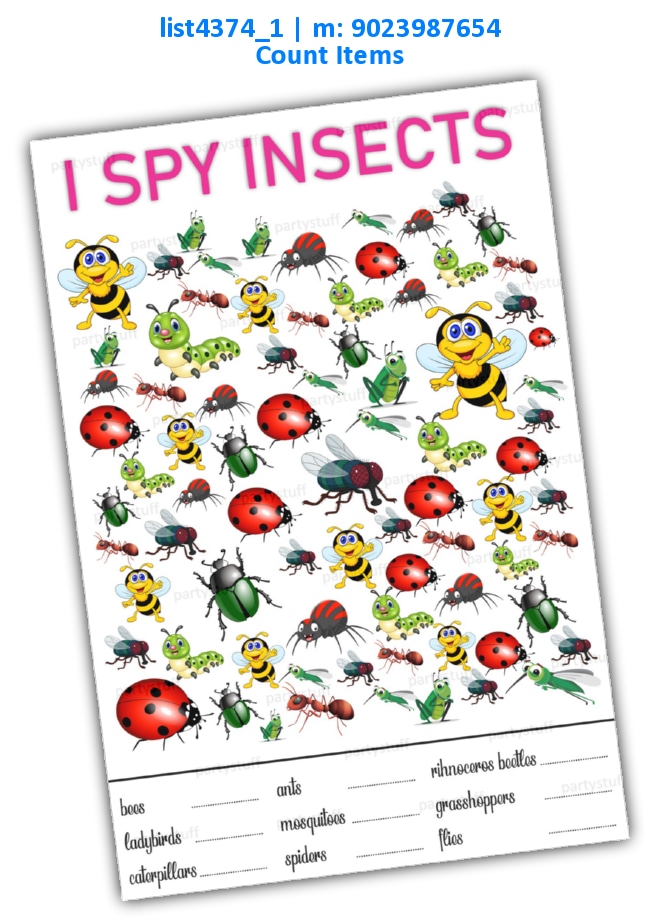 Insects count items | Printed list4374_1 Printed Paper Games