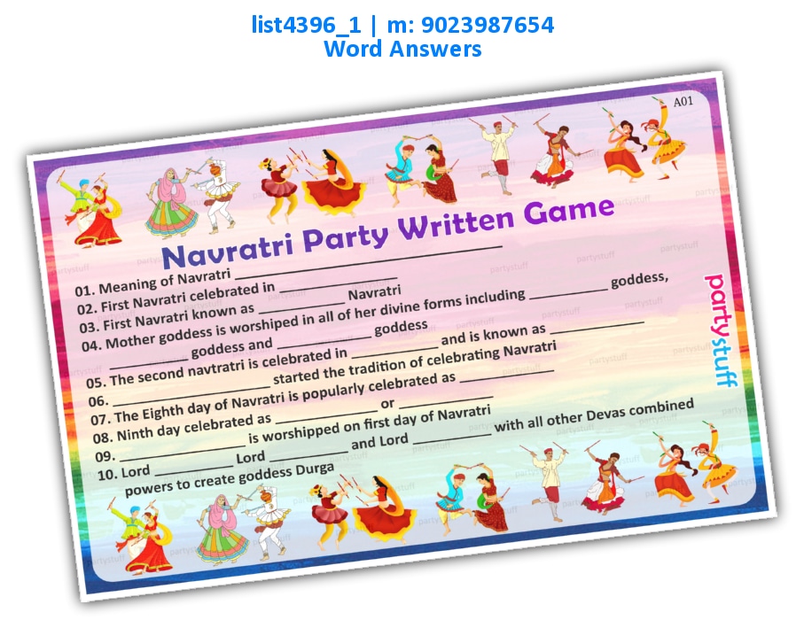 Navratri Written Game | Printed list4396_1 Printed Paper Games