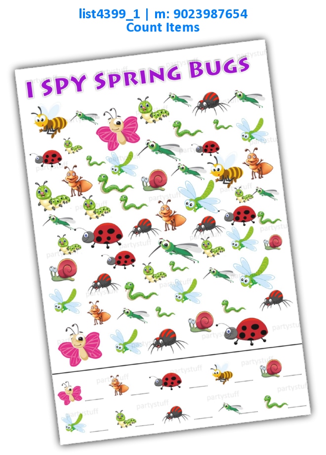 Spring bugs item count | Printed list4399_1 Printed Paper Games