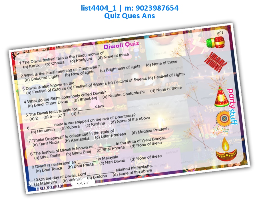 Diwali Quiz | Printed list4404_1 Printed Paper Games