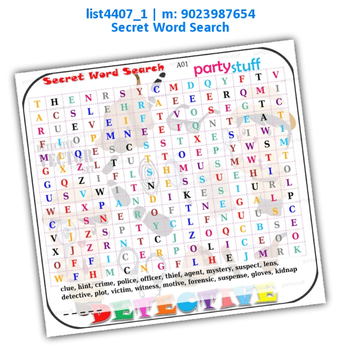 Detective Secret Word Search | Printed list4407_1 Printed Paper Games