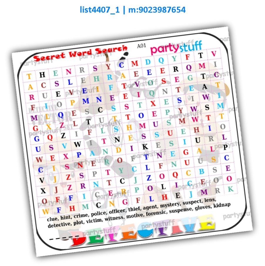 Detective Secret Word Search | Printed list4407_1 Printed Paper Games