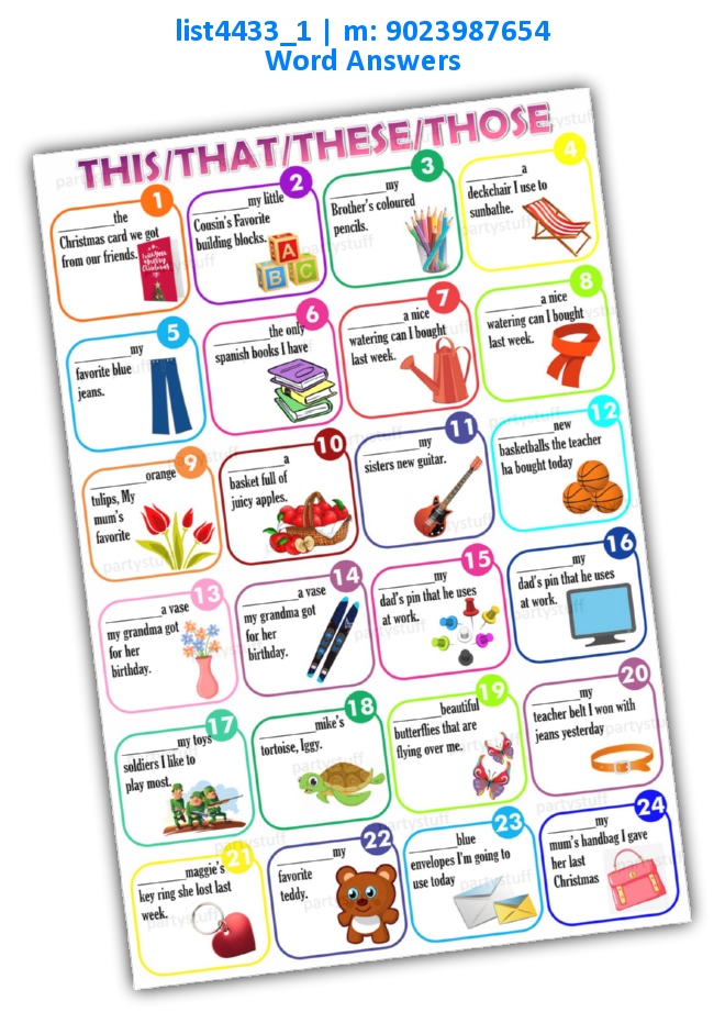 Fill This That These Those | Printed list4433_1 Printed Paper Games