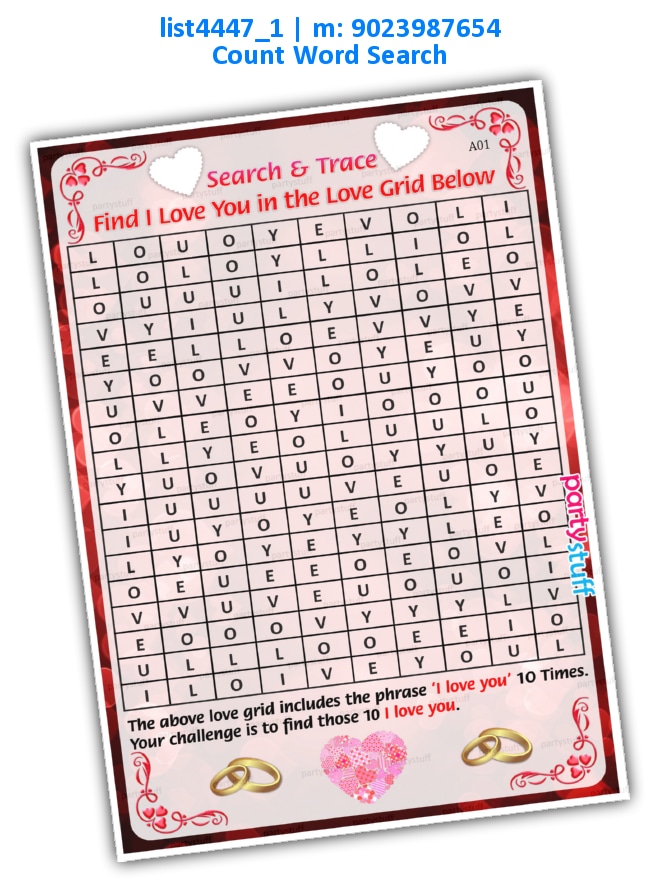 Search Trace I Love You | Printed list4447_1 Printed Paper Games