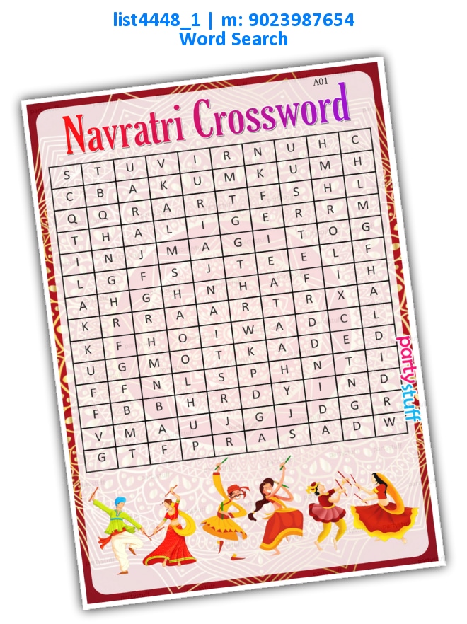 Navratri Word Search | Printed list4448_1 Printed Paper Games