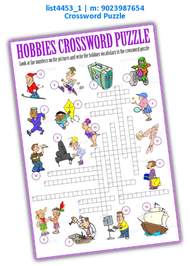 Hobbies Crossword Puzzle 2 list4453_1 Printed Paper Games