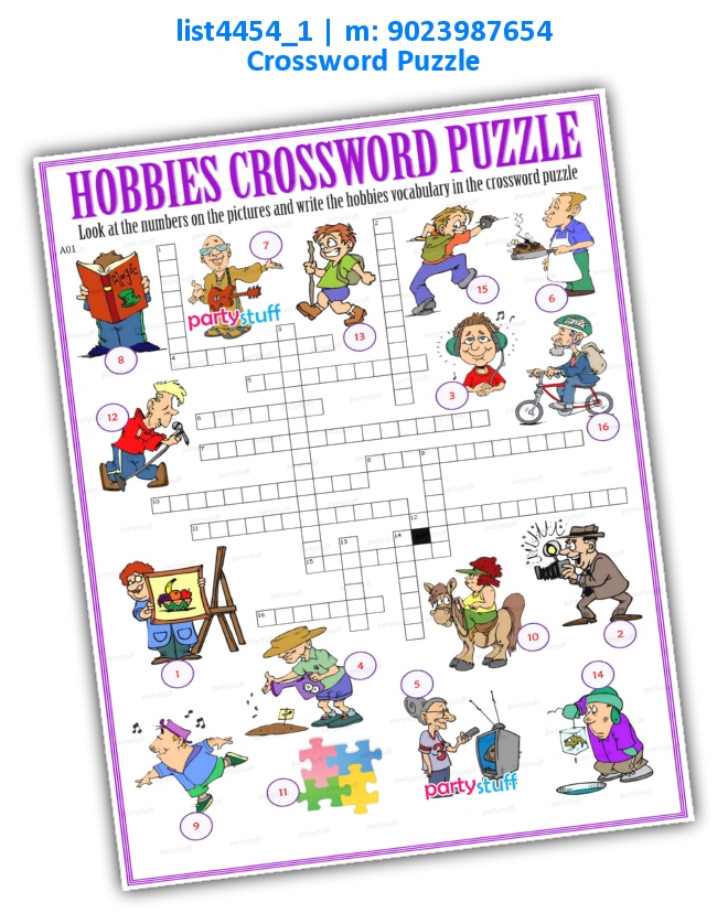 Hobbies Crossword Puzzle 3 list4454_1 Printed Paper Games