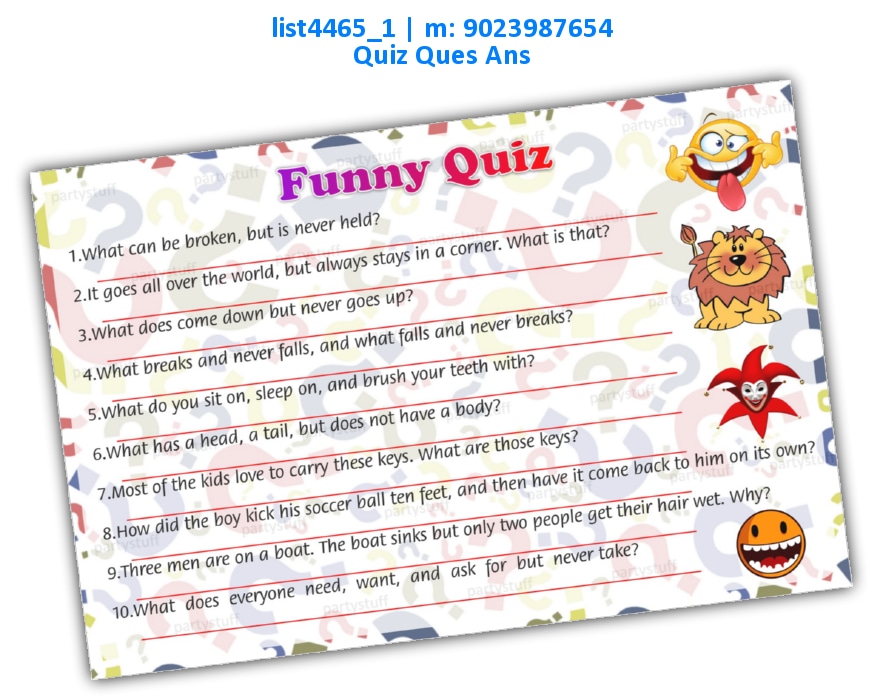Funny Quiz | Printed list4465_1 Printed Paper Games
