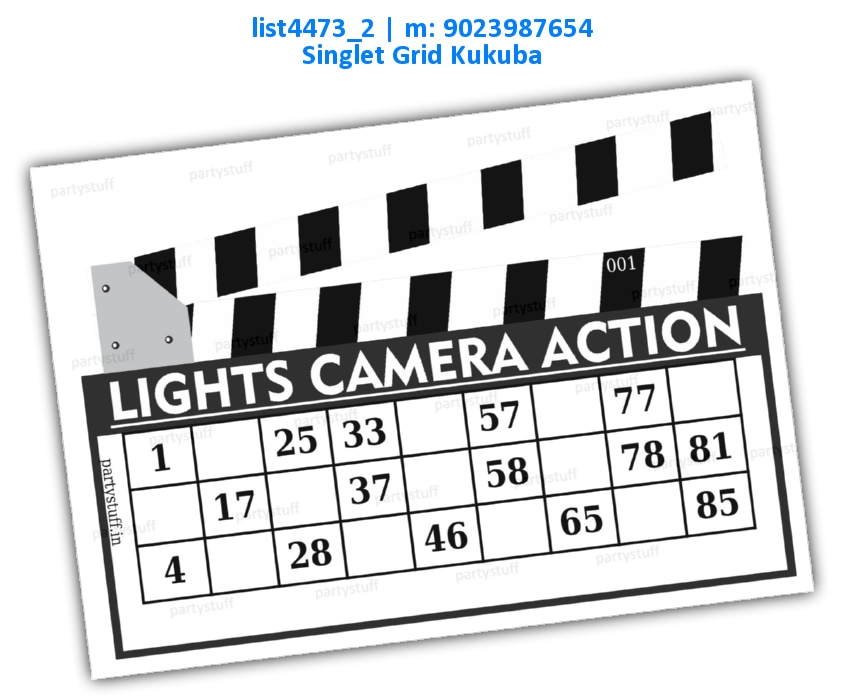Lights Camera Action singlet classic grid | PDF list4473_2 PDF Tambola Housie