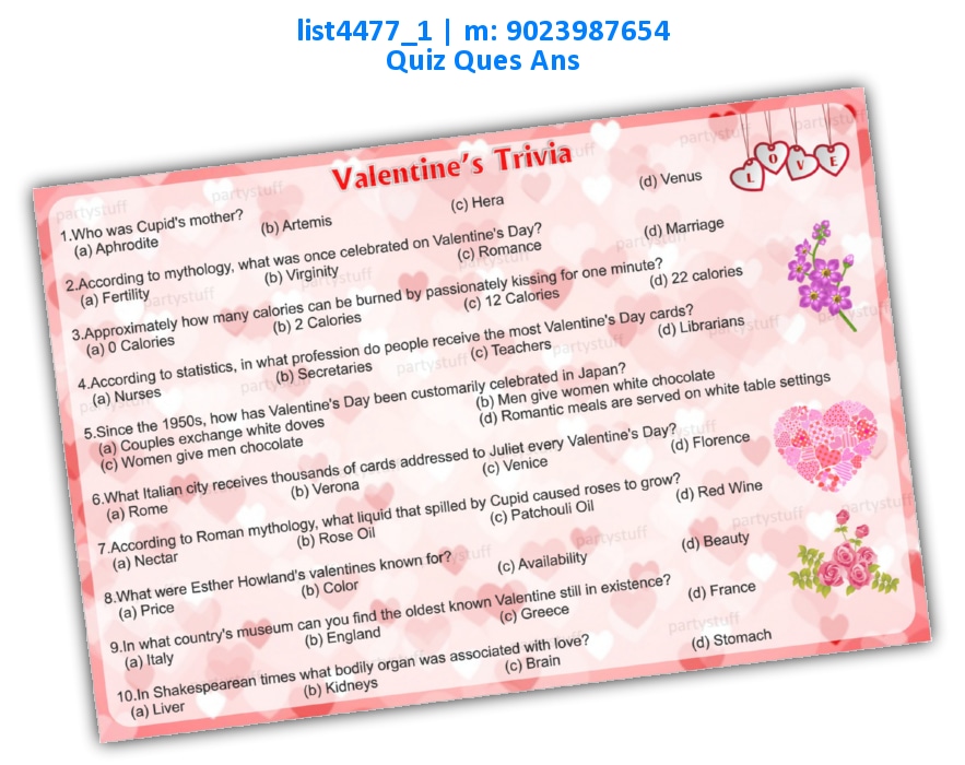 Valentine Trivia | Printed list4477_1 Printed Paper Games